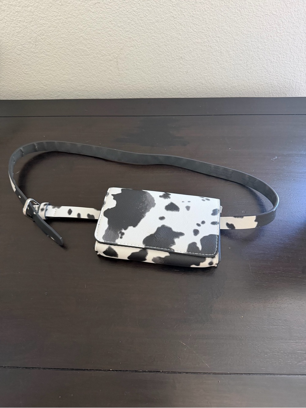 Jessica Simpson Cow Print Adjustable Belt Bag - Black & White